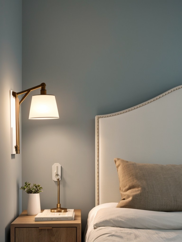 Install sconces or wall-mounted reading lights for added functionality and to free up bedside table space.