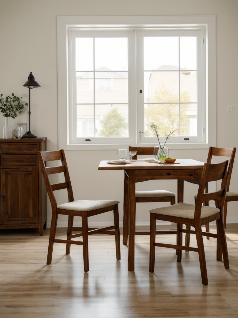 Utilize a folding dining table and chairs to save space when not in use.