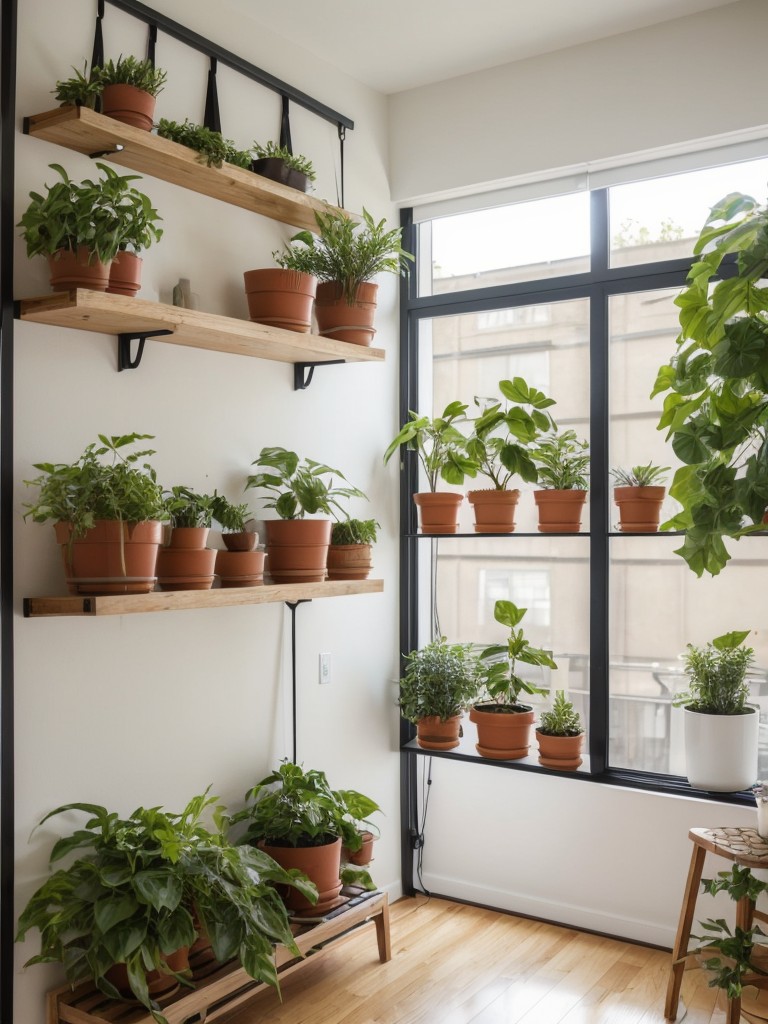 Utilize vertical space by hanging plants or installing wall-mounted storage units.