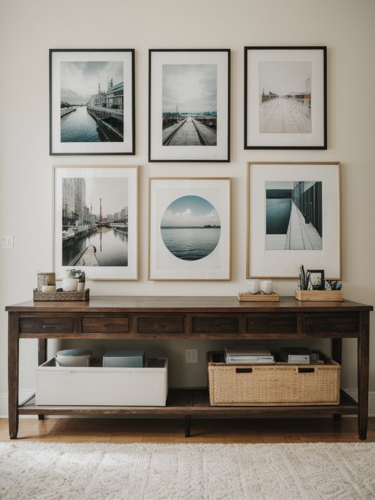 Curate a gallery wall filled with your favorite art prints, photos, and inspirational quotes, showcasing your personality and adding a unique and personal touch to your cute studio apartment.