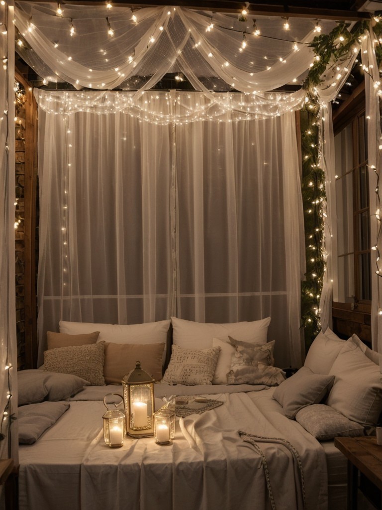 Opt for fairy lights, string curtains, and fabric canopies to add a magical and cozy ambiance to your small living space, transforming it into a charming and whimsical retreat.