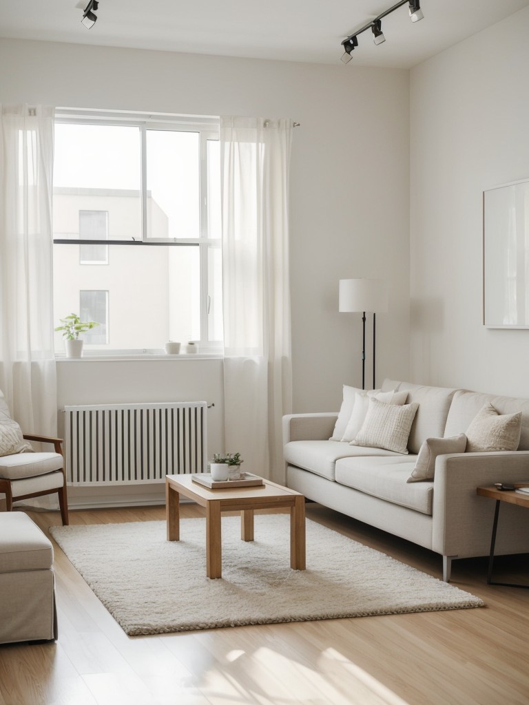 Opt for a minimalist approach with clean lines, neutral colors, and clutter-free surfaces, allowing each piece of furniture and decor to shine and create a simple yet charming atmosphere in your studio apartment.