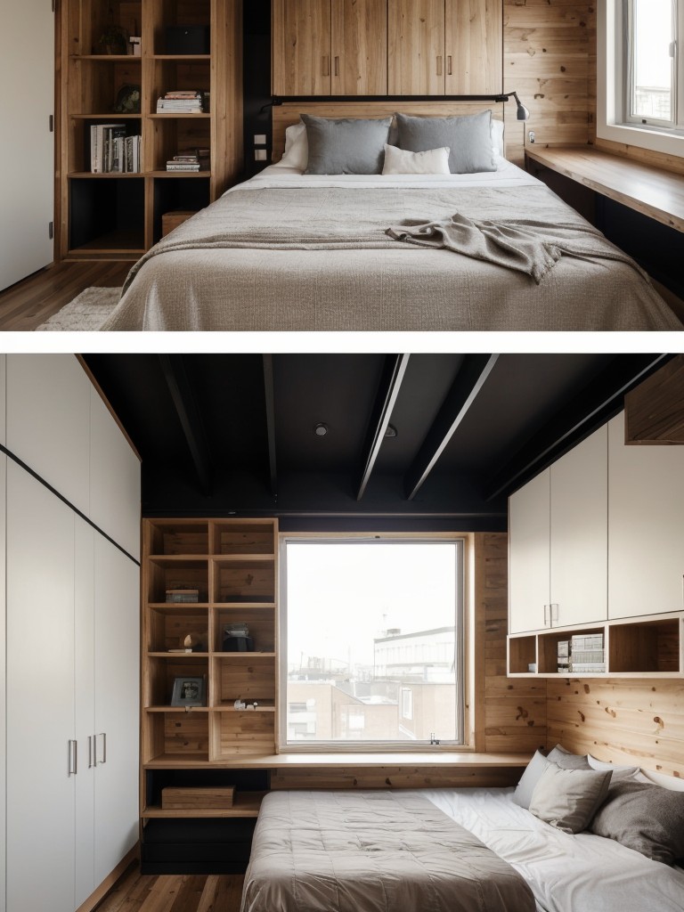 Space-saving loft bed with a cozy reading nook underneath, paired with sleek and modular furniture for a modern and functional studio apartment.