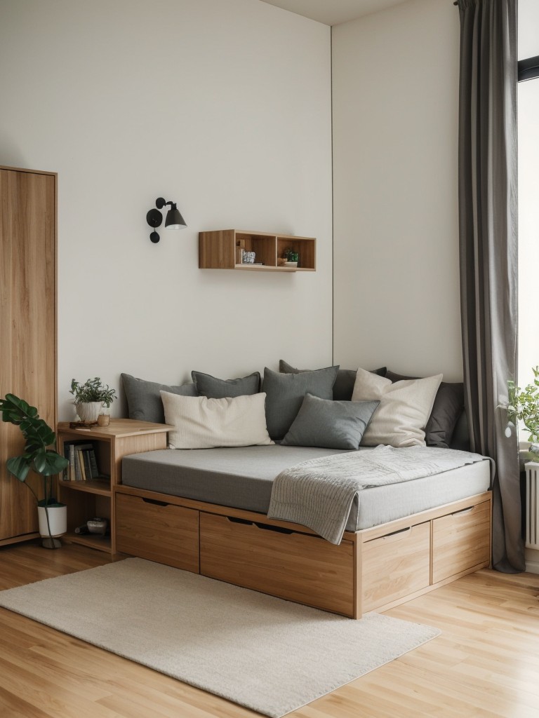 Utilize multifunctional furniture pieces, such as a daybed with storage drawers or a foldable dining table, to maximize both comfort and functionality in your cute studio apartment.