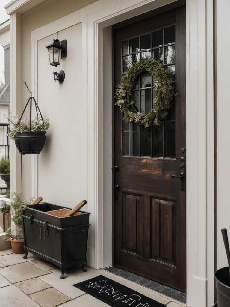 Apartment door decoration ideas that transform your entrance into a witch's cauldron, complete with bubbling cauldron, spell books, and hanging brooms.