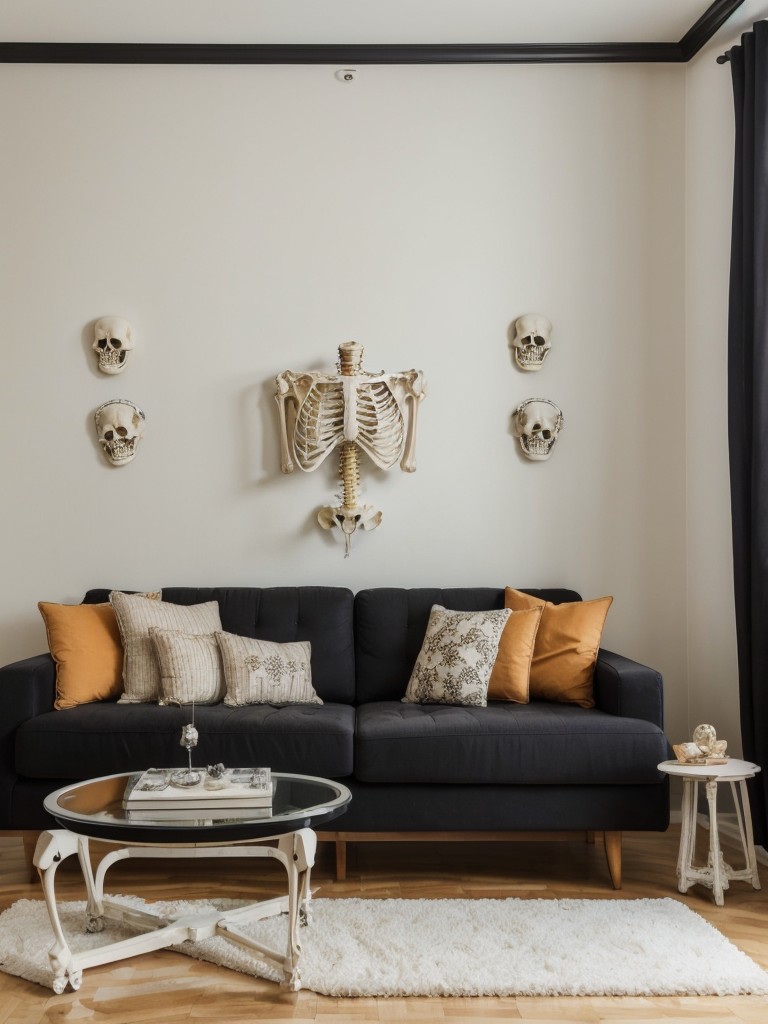 Dress up your apartment with skeleton-themed decorations, from bone chandeliers to skeletal wall decals.