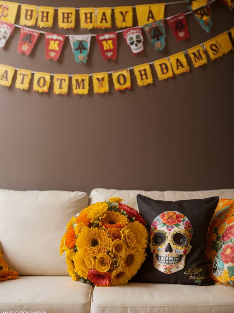 Give your apartment a Dia de los Muertos makeover with vibrant sugar skull decorations, papel picado banners, and marigold flower arrangements.