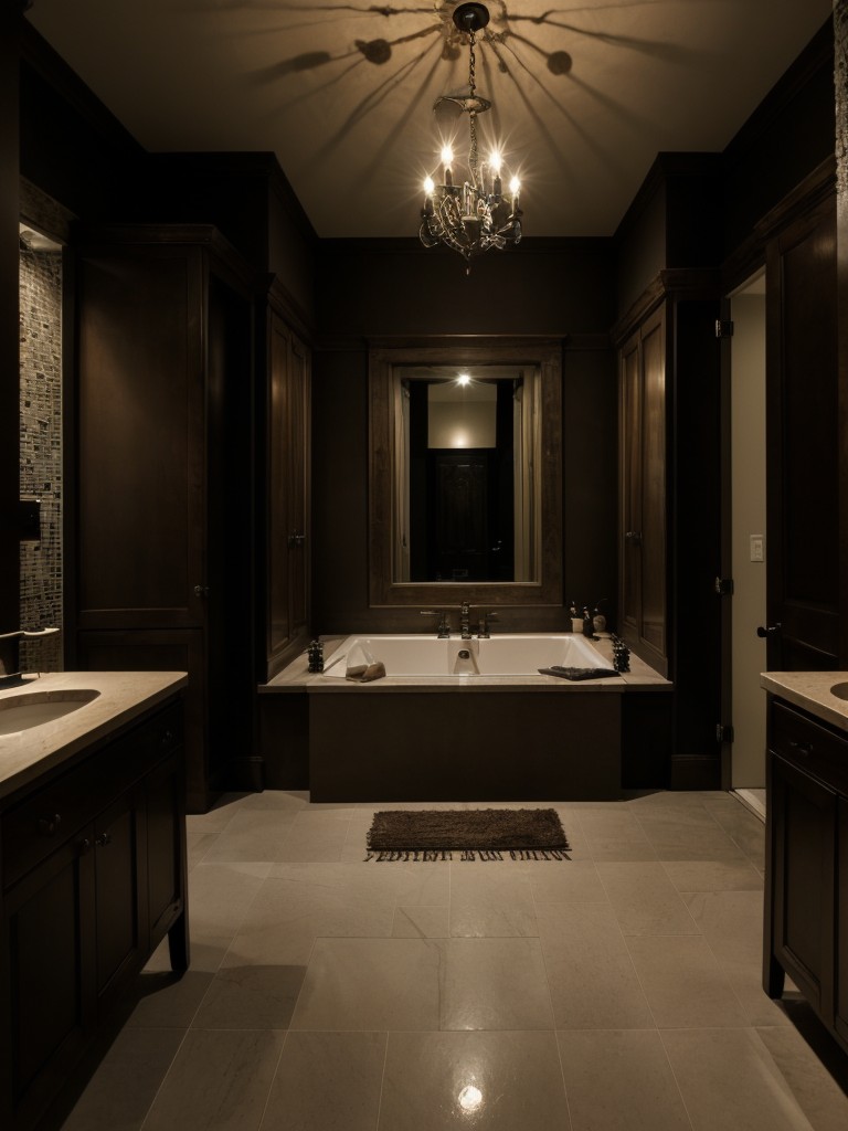 Transform your bathroom into a spooky dungeon with cobwebs, faux chains, and eerie lighting.