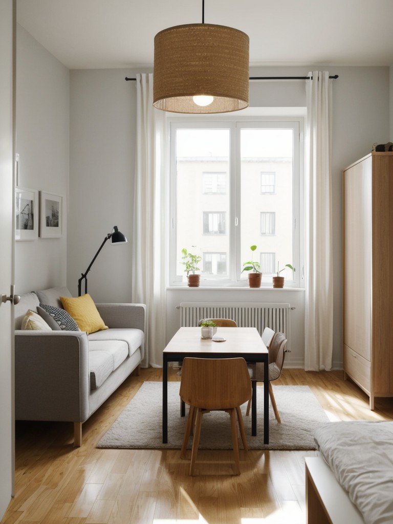 Brighten up your small apartment with IKEA's strategically placed floor and table lamps, optimizing both style and function.