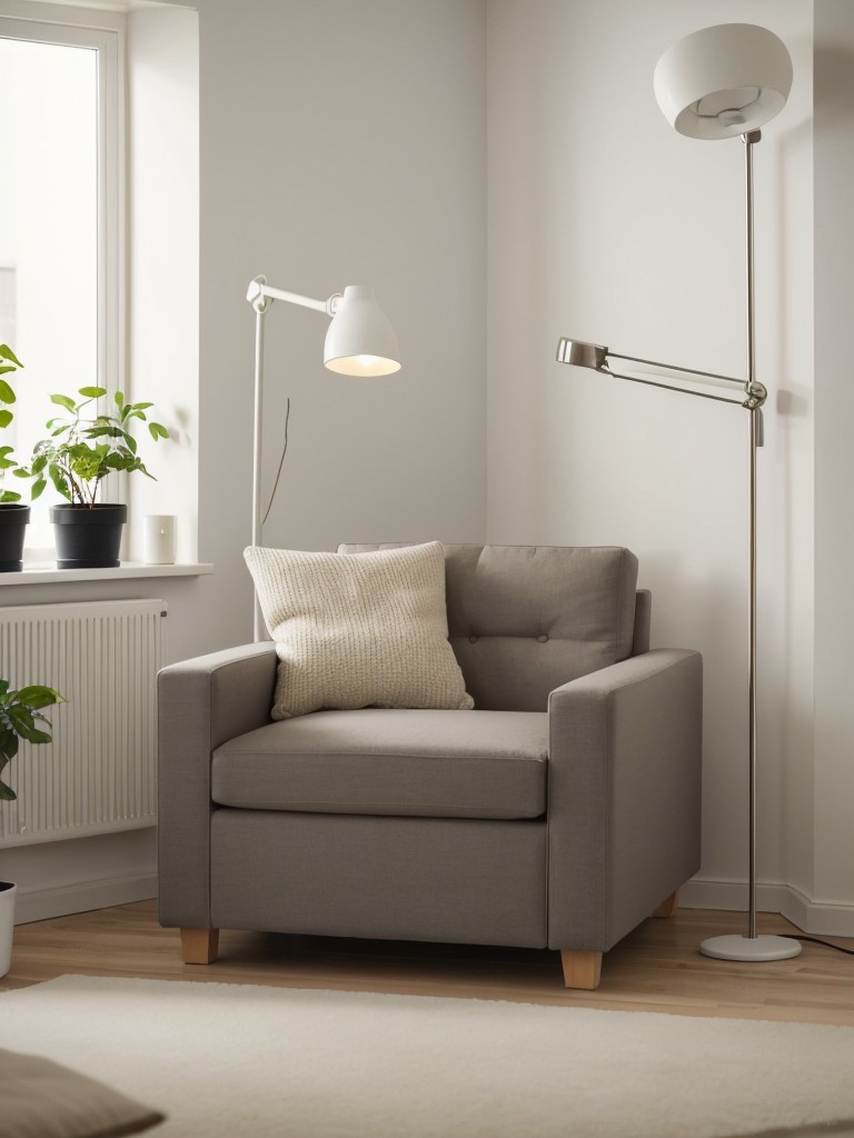 Create a cozy reading nook in your small apartment with IKEA's comfortable lounge chairs and adjustable lighting options.