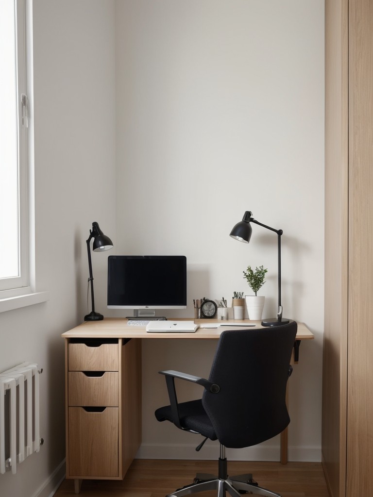 Create a stylish and functional workspace in your small apartment by using IKEA's compact desks and storage options.