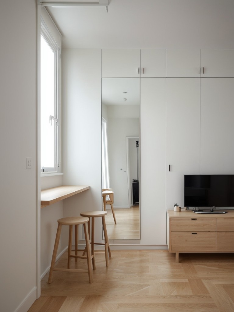 Enhance the illusion of space in your small apartment by using IKEA's wall-mounted mirrors strategically.