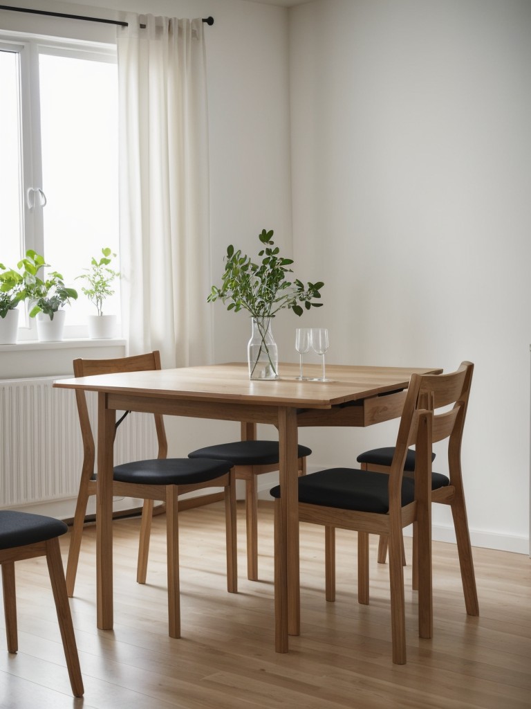 Incorporate IKEA's foldable dining table and chairs to maximize floor space when not in use.