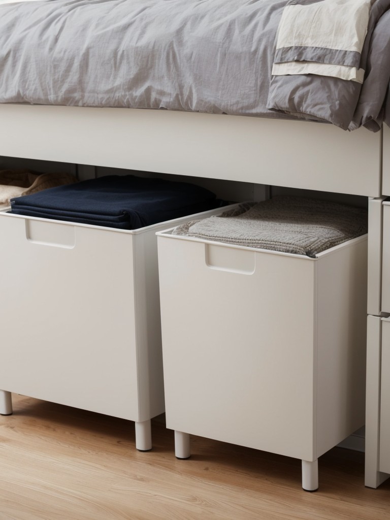 Optimize storage space in your small apartment by utilizing IKEA's under-bed storage containers and organizers.