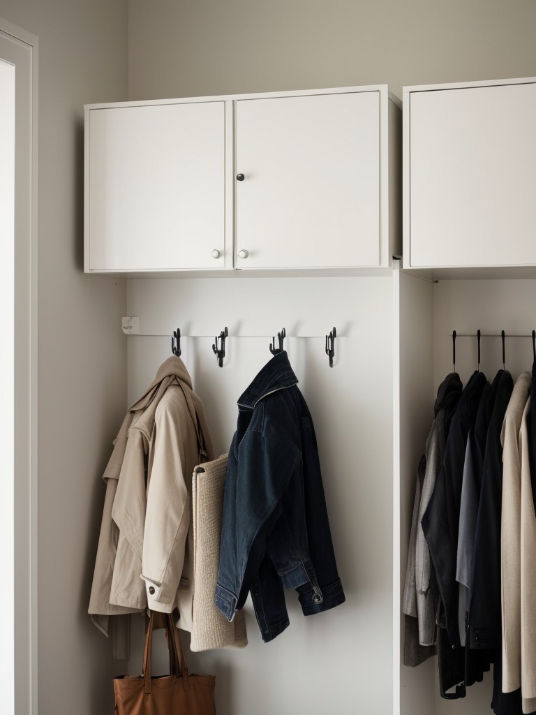 Use IKEA's wall-mounted hooks and racks to hang coats, bags, and other items, maximizing space and organization.