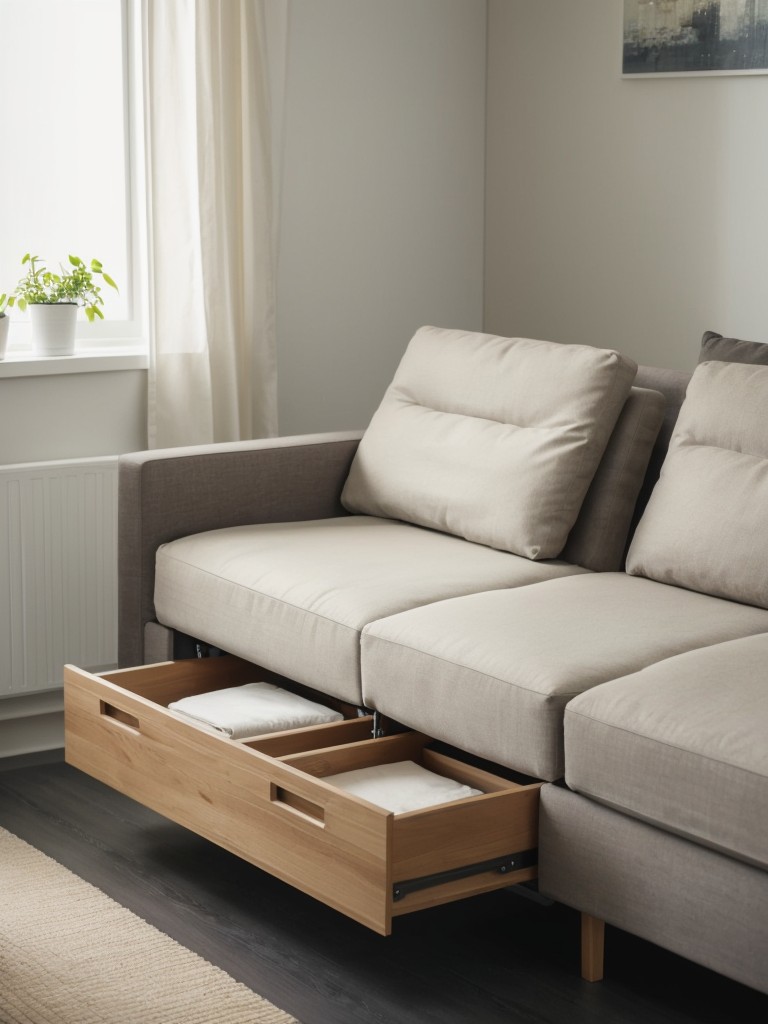 Utilize multifunctional furniture pieces from IKEA, such as a sofa bed or a coffee table with built-in storage.