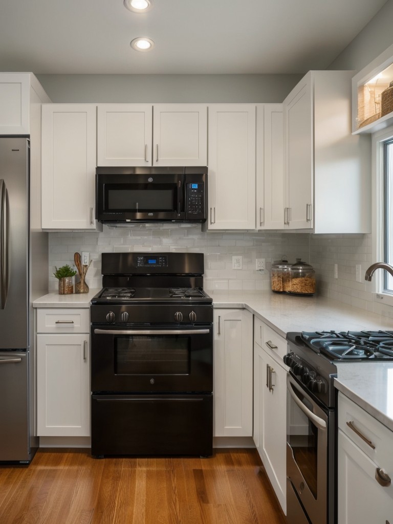 Consider a compact, all-in-one kitchen unit that includes a stove, refrigerator, and sink to save space and create a streamlined look.