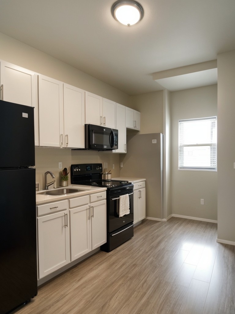 Consider investing in space-saving kitchen appliances like a mini dishwasher or a slim refrigerator to save space while still enjoying the convenience of modern amenities in your studio apartment.