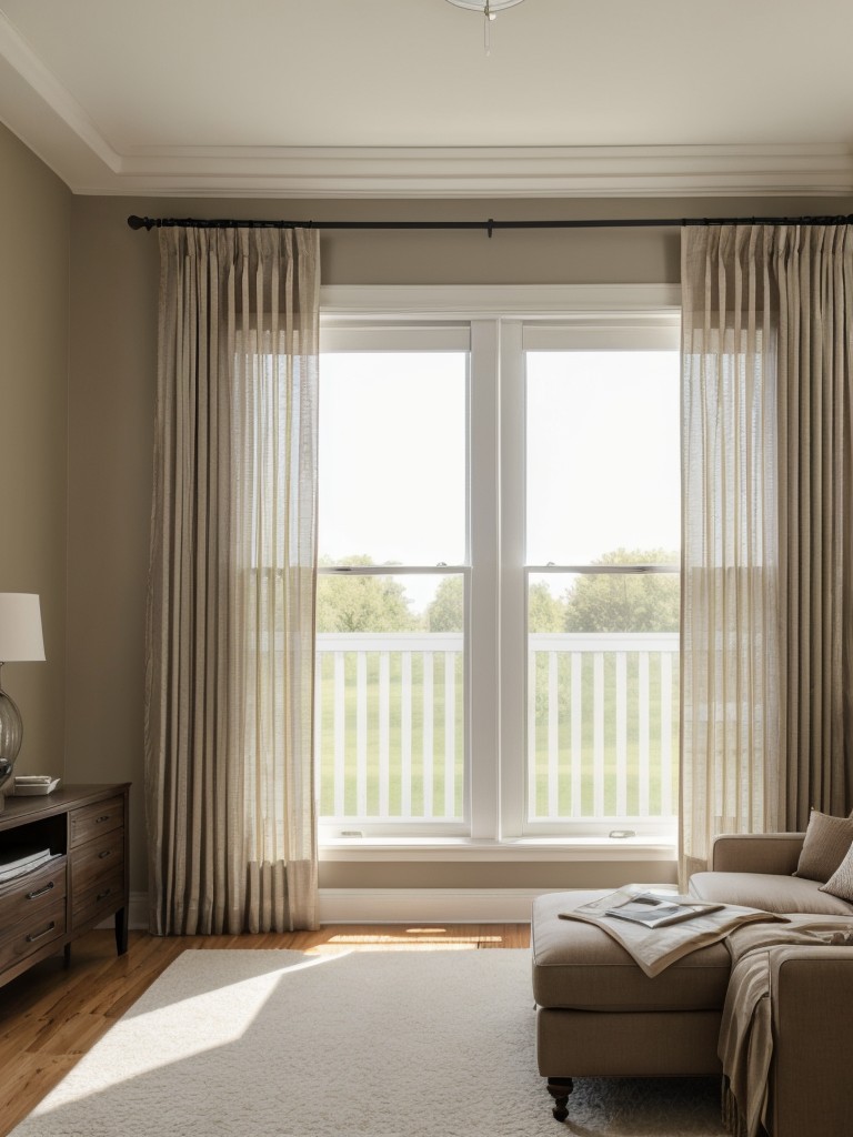 Enhance the natural lighting in your living room by removing heavy drapes and replacing them with sheer curtains or window blinds.