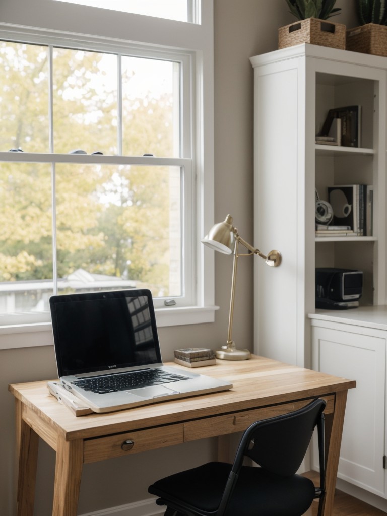Incorporate a small desk or console table near the window to create a dedicated workspace within your living room area.