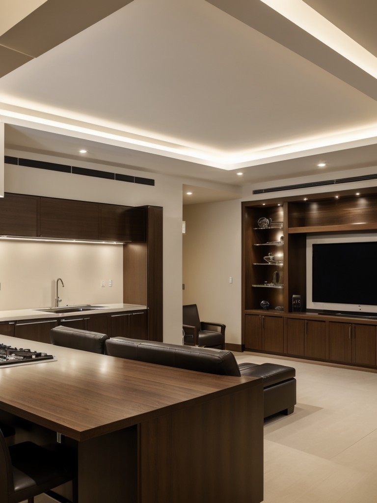 Designing a high-tech man cave with automation systems for controlling temperature, lighting, and entertainment devices, making it a futuristic and user-friendly space.