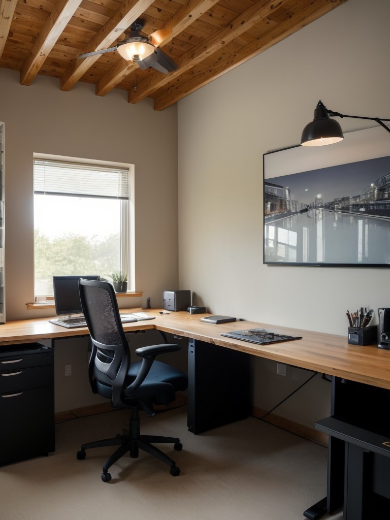 Incorporating a dedicated workspace within your man cave, with a desk, ergonomic chair, and proper lighting for those days when you need to work or study from home.