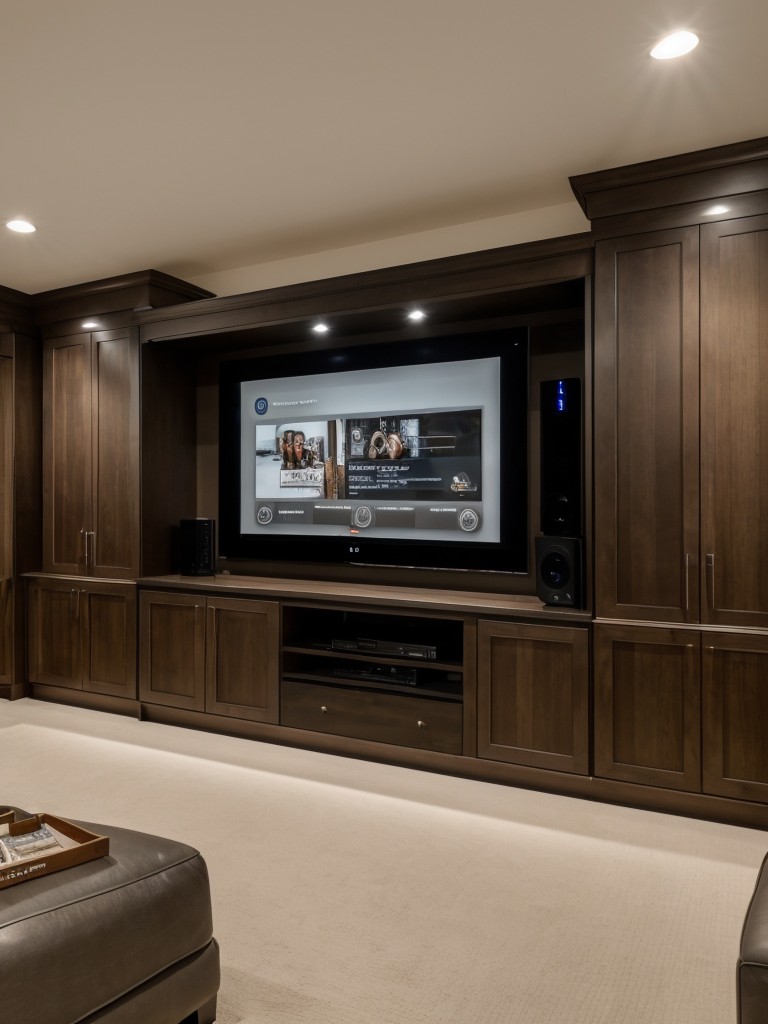 Integrating smart home technology into your man cave, with voice-controlled lighting, music streaming devices, or a home automation system for added convenience and entertainment.