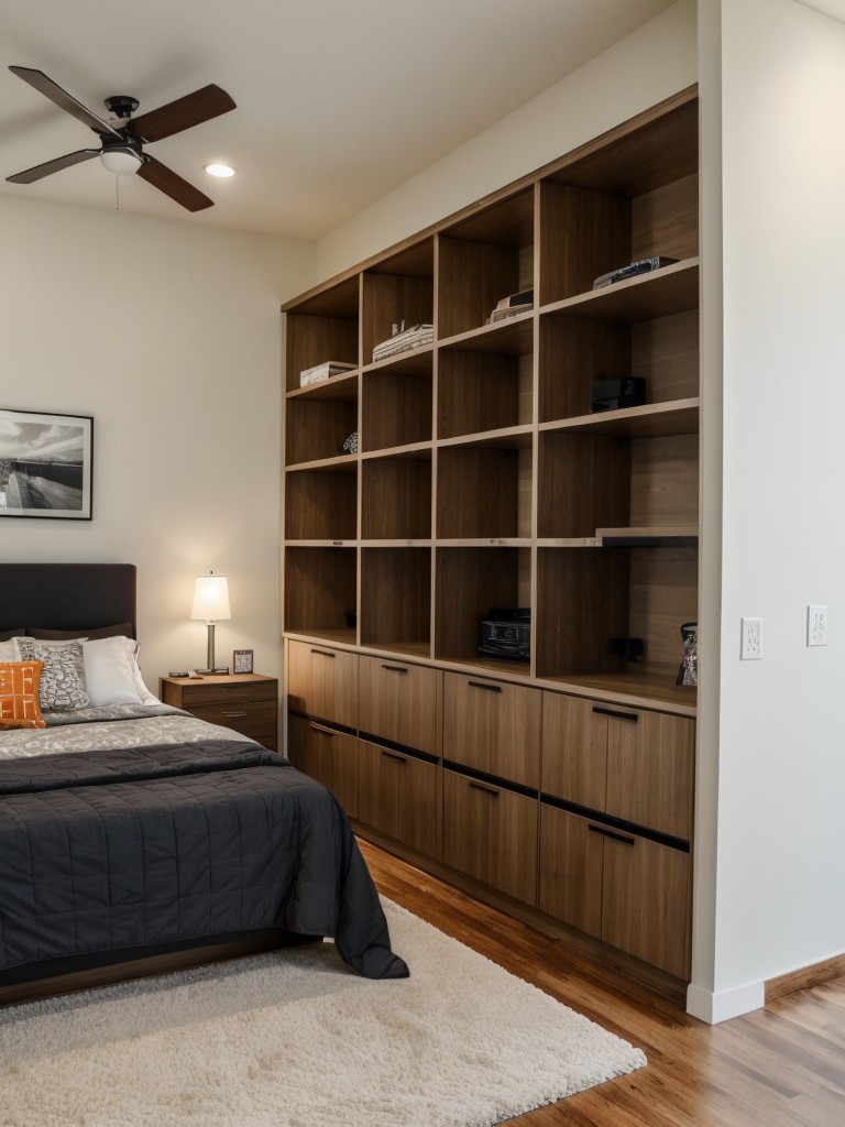 Maximizing space in your apartment man cave with versatile storage solutions like wall-mounted shelves, under-bed storage boxes, and multi-functional furniture pieces.