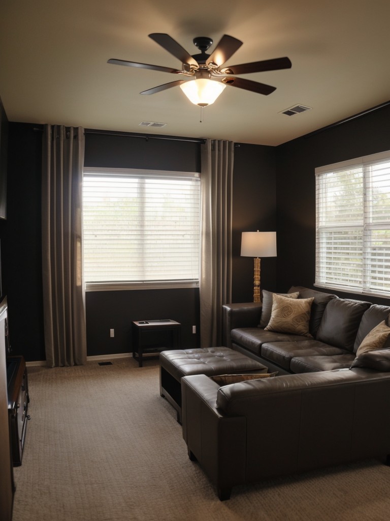 Utilizing dimmable lighting fixtures, blackout curtains, or window blinds to create the perfect ambiance for movie marathons or game nights in your apartment man cave.