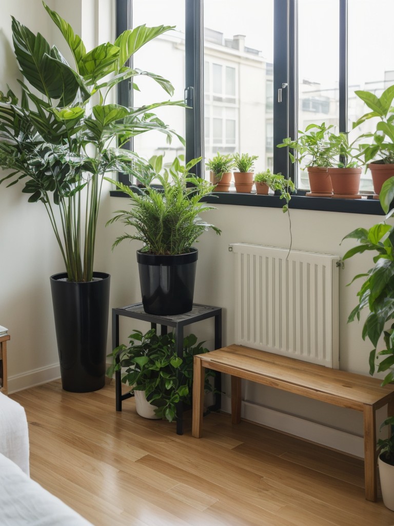 Add a touch of greenery with indoor plants to bring life and freshness into your one bedroom apartment.