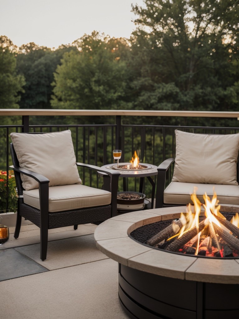 Incorporate a small fire pit or a portable tabletop fireplace to extend the usability of your balcony into the cooler months.