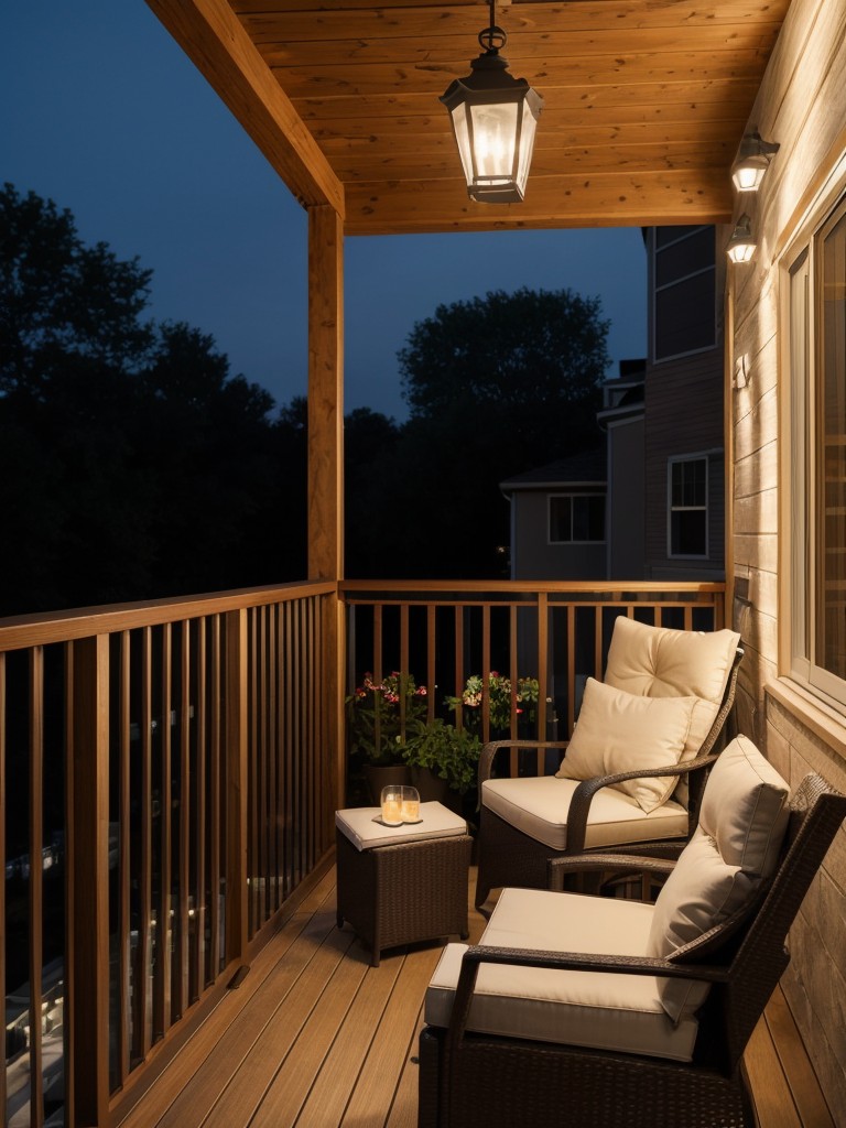 Install outdoor lighting to set a cozy and inviting mood for those warm summer evenings spent on your balcony.