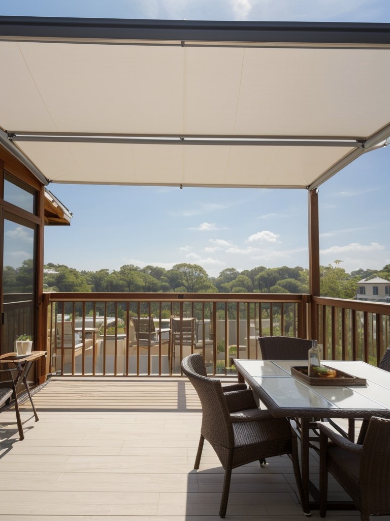 Install a retractable awning or shade sail to ensure that your balcony is usable even on hot, sunny days.