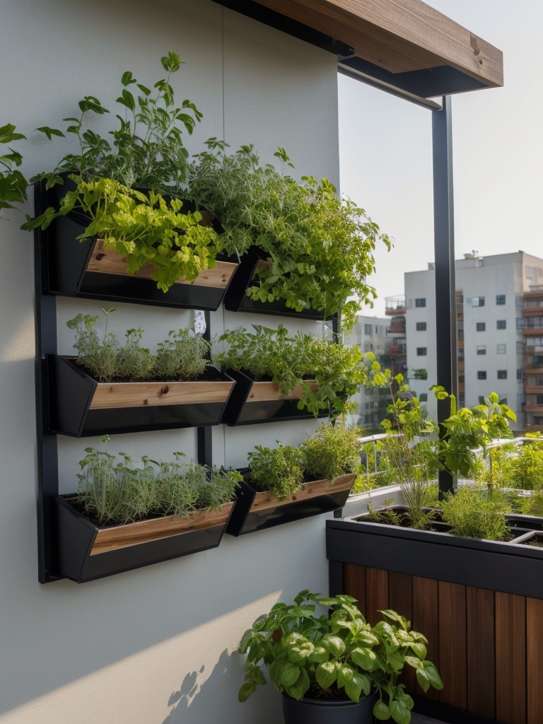 Install a small vertical or horizontal herb garden, allowing you to grow fresh herbs for cooking while adding beauty to your balcony.