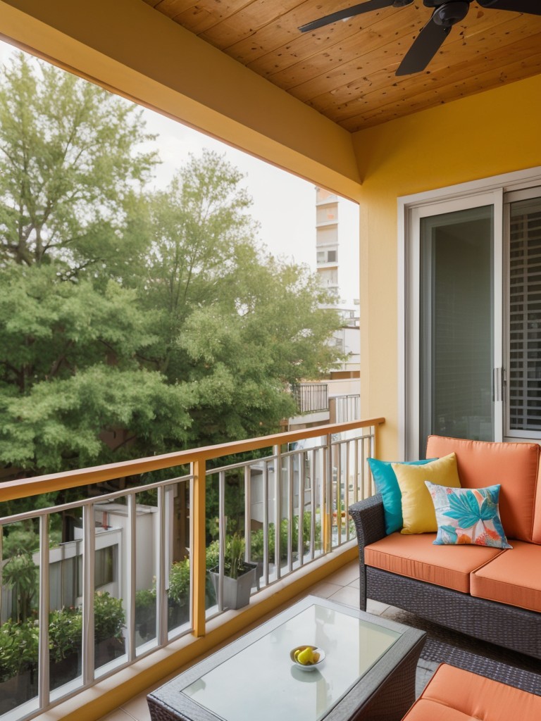 Utilize bright, cheerful colors in your balcony decor to energize the space and create a vibrant outdoor oasis.