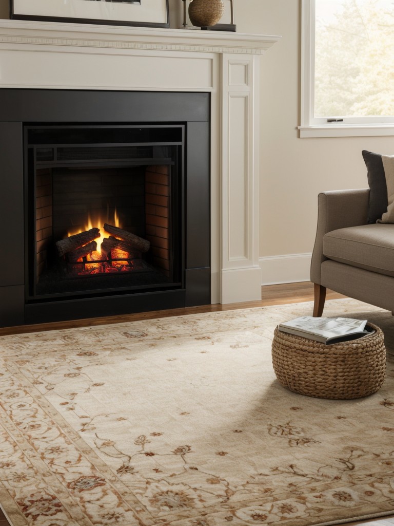 Create a focal point with a stunning area rug or a stylish fireplace.
