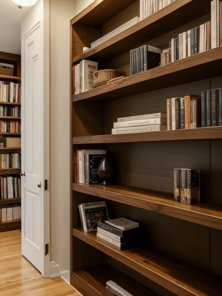 Make the most of limited space by utilizing wall-mounted shelves or floating bookcases.