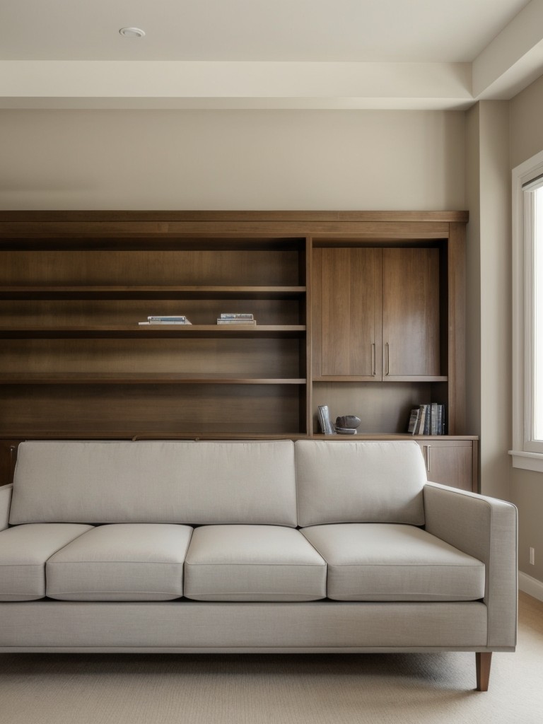 Utilize multifunctional furniture such as a sofa with hidden storage or a coffee table with built-in shelves.