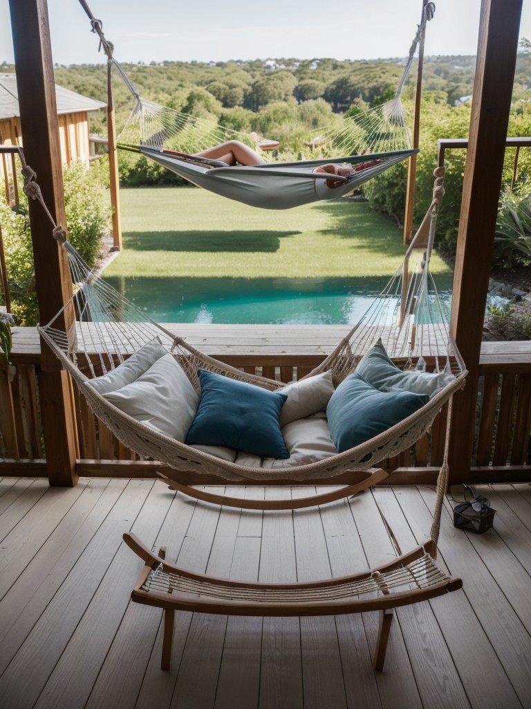 If allowed, hang a hammock or hammock chair for the perfect spot to unwind and enjoy the view.