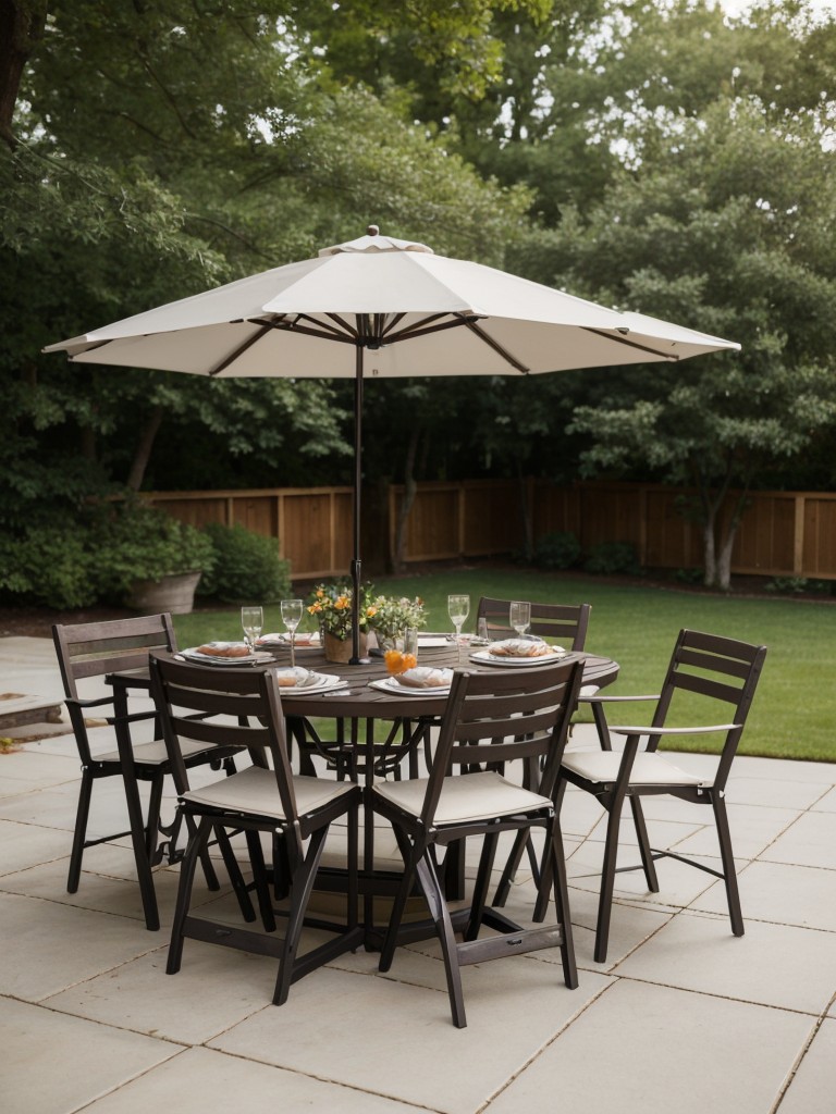 Incorporate a small folding table and chairs set to create a space for outdoor dining or entertaining.