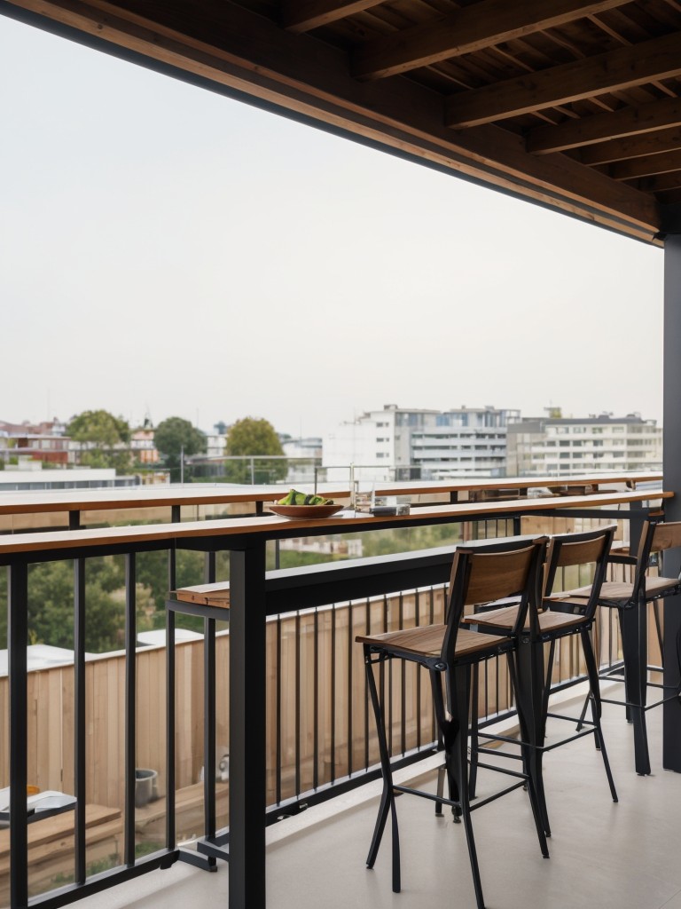 Make use of the balcony railing by attaching a foldable table or bar counter for additional surface area.