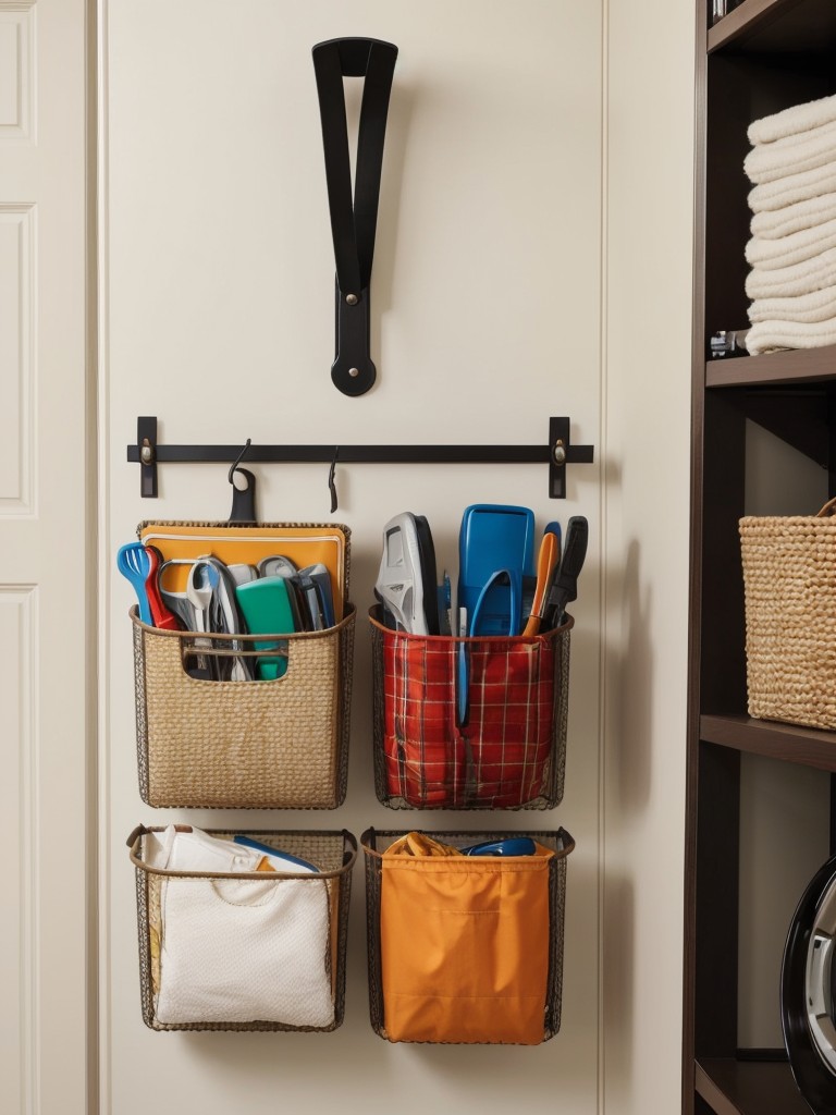 Maximize space by using wall-mounted hooks or hangers for hanging tools, accessories, or small storage baskets.