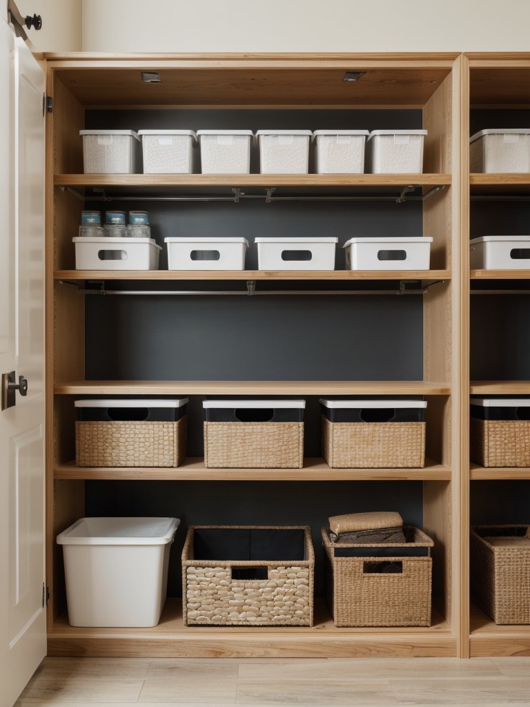 Utilize versatile storage solutions such as vertical shelving units or storage boxes that can also double as additional seating.