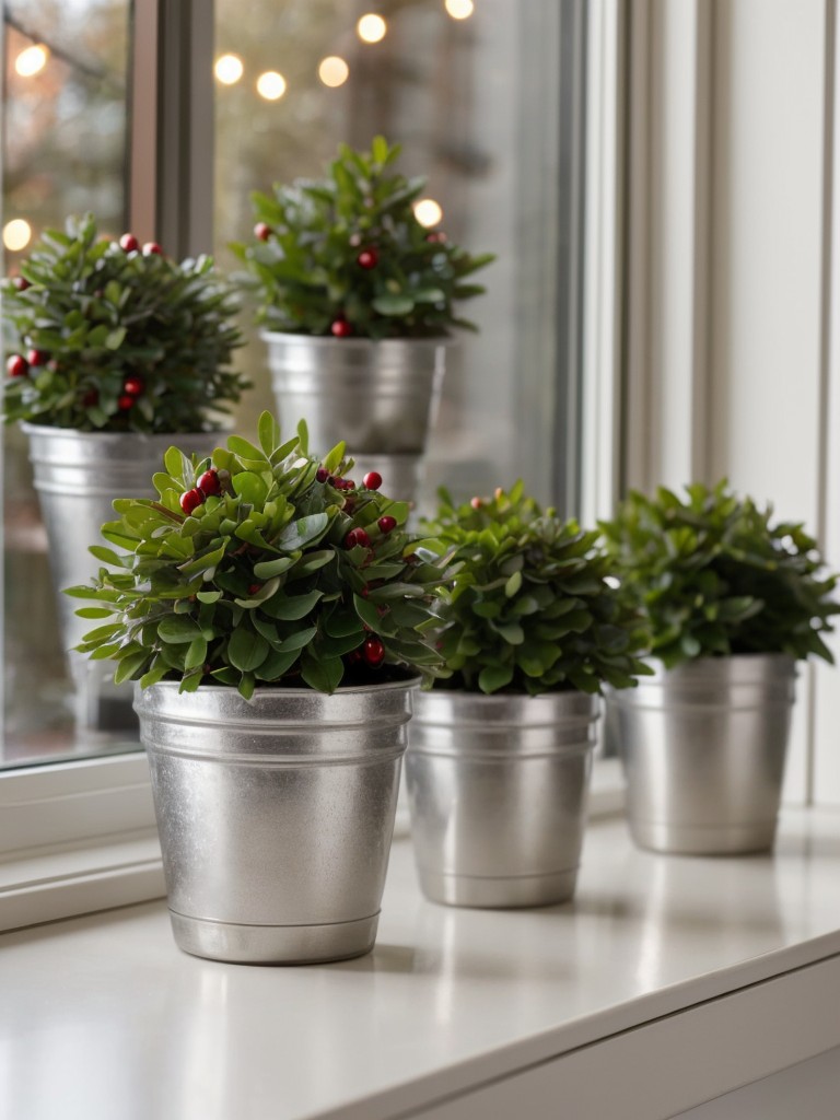 Add festive decor to your windowsill by placing small potted plants or candle holders with holiday accents.