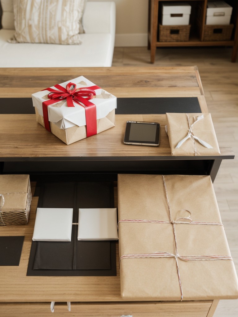 Create a dedicated area for gift wrapping by using a foldable table or repurposing a small desk.