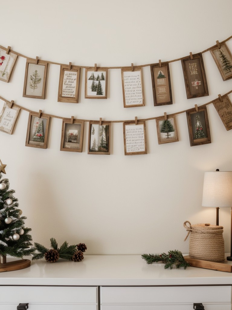 Display holiday cards on a wall using clothespins or a decorative string for a personal touch.