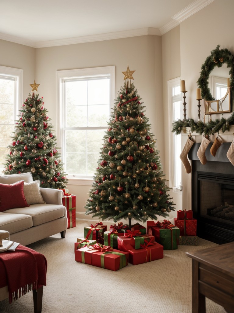 Hang a beautiful holiday-themed tapestry or wall art as a focal point for the living room.