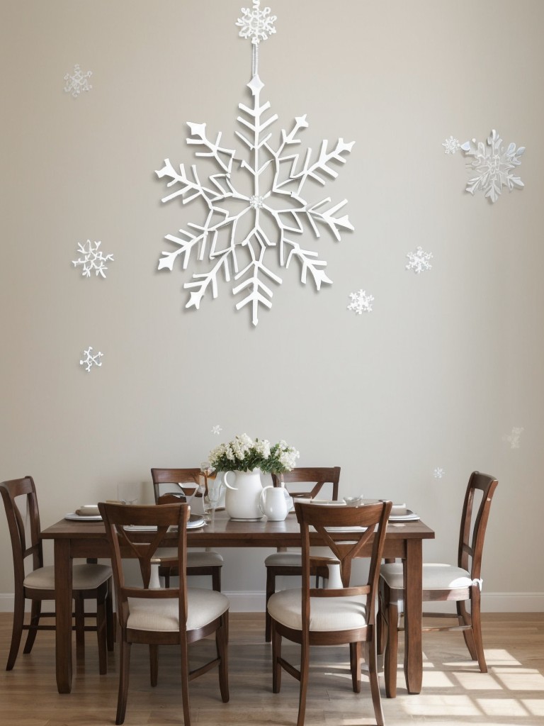 Hang a decorative, removable wall decal showcasing a snowflake or snowman design for a whimsical touch.