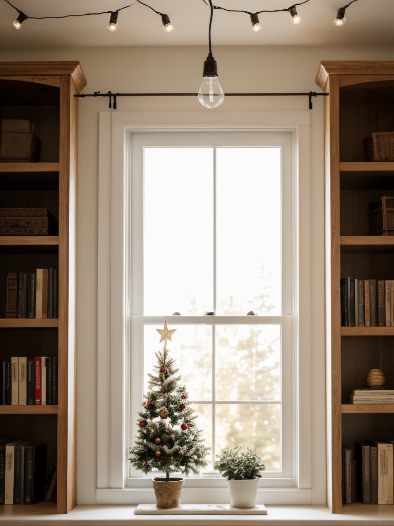 Hang string lights around windows, door frames, or along a bookshelf to create a cozy holiday ambiance.