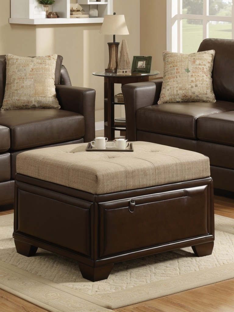Incorporate multi-functional furniture pieces, like a storage ottoman that doubles as a holiday display area.